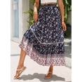 thumbnail image 6 of Maxi Skirts for Women 2025 Summer Boho Long Flowy Floral Elastic High Waist Skirt Casual Travel Skirt Dark Blue L, 6 of 9