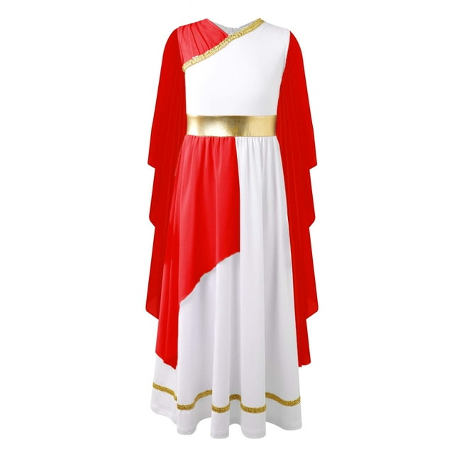 YiZYiF Costume de Dieu Grec pour Enfants Filles Toge Ancienne Tutu Robe Halloween Cosplay Grec Déguisement Rouge 6