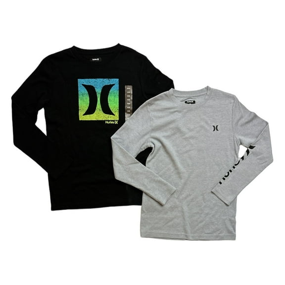 Hurley Boy's 2-Pack Thermal Crew Neck Long Sleeve T-Shirts (Sail/Black, 5/6)