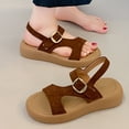 thumbnail image 5 of Sandles for Women Women's Fashion Casual Spring And Summer Outer Wear Solid Color Round Toe Open Toe One-Line Buckle Soft Bottom Flat Sandals Brown, 5 of 7