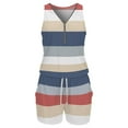 thumbnail image 4 of jsaierl Rompers for Women Plus Size Fashion Striped Print Pockets Short Pants Sleeveless Buttons Shorts Jumpsuit, 4 of 5