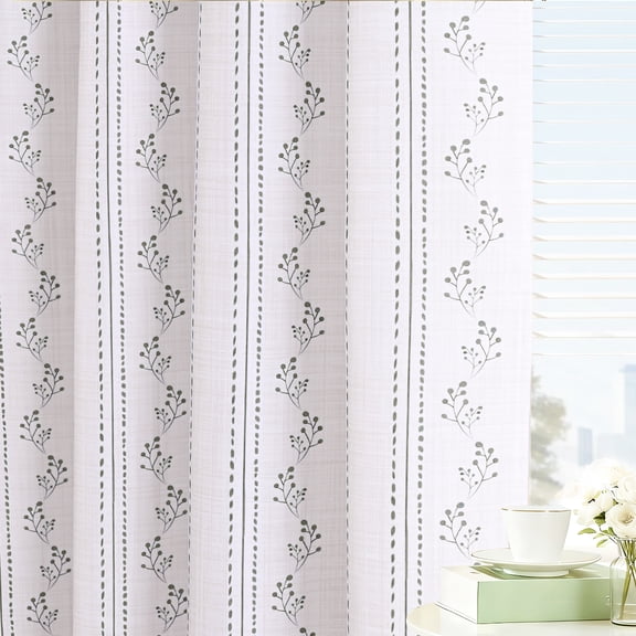 Invoibler Boho Floral Print Curtain Panels, Light Filtering Window Drapes for Bedroom and Living Room, Gray, 52" W x 84" L, Set of 2