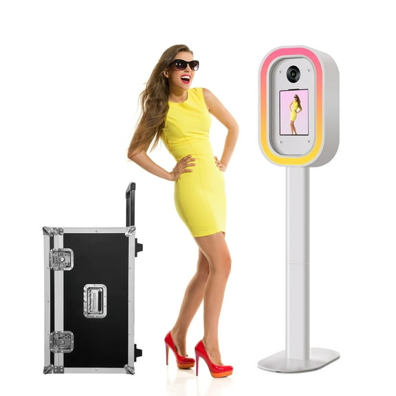 Portable IPAD photo booth compatible with 10.2-13 inch iPad, photo booth stand enclosure comes with flight case, suitable for parties, weddings and events