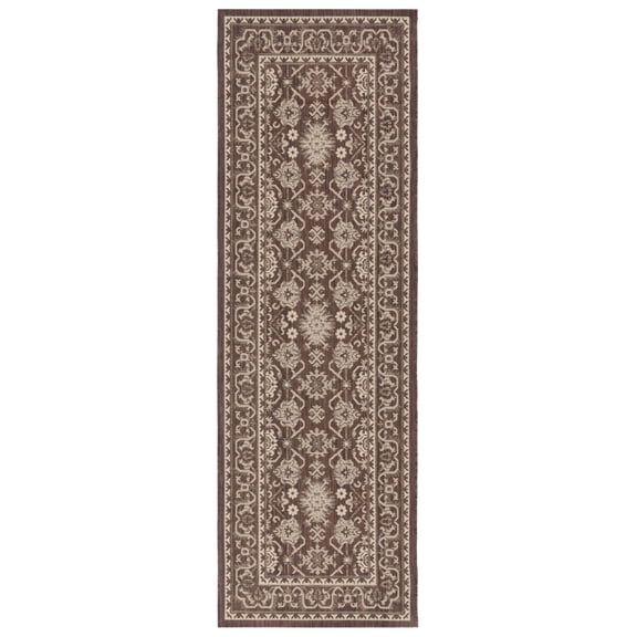 Safavieh Courtyard Angela Medallion Indoor/Outdoor Runner Rug, Chocolate/Cream, 2'7" x 8'2"