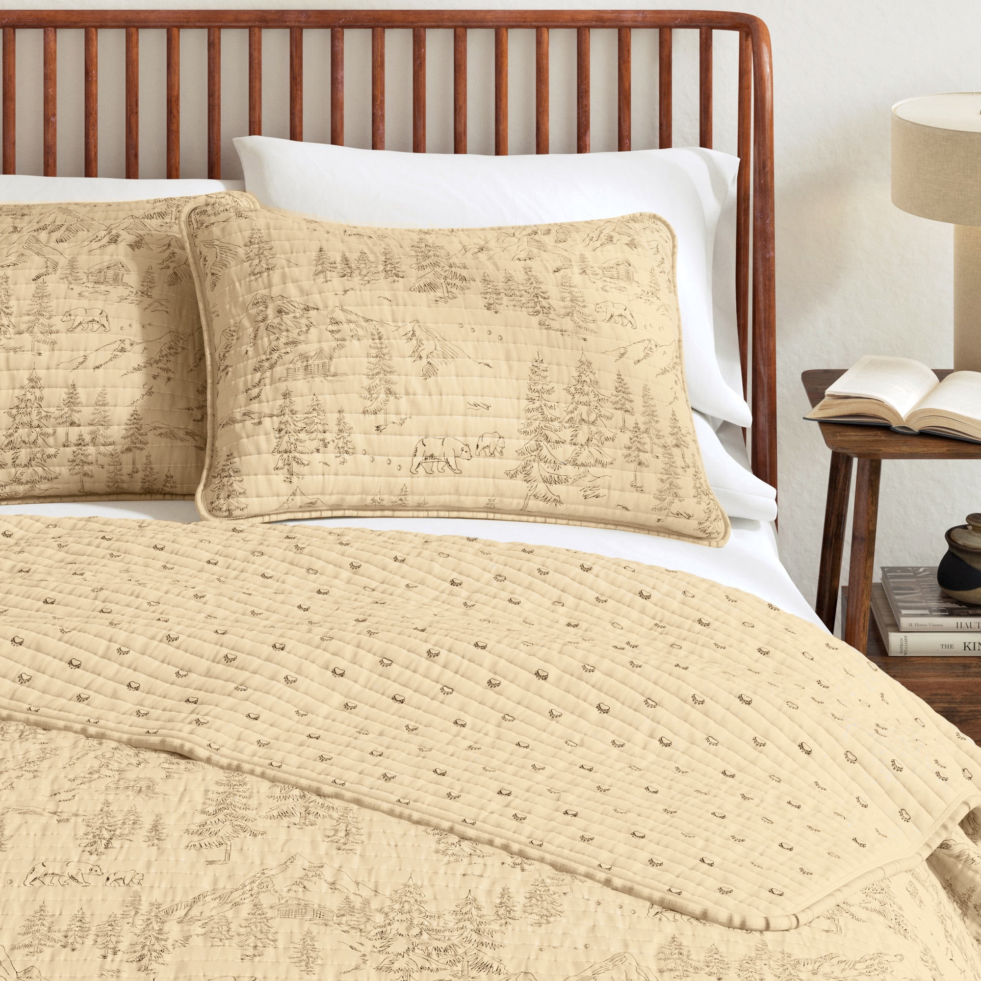 Lodge Quilt Set - Lightweight, Soft, All-Season - 2-Piece Reversible Rustic Bedding Set (Twin / Twin XL, Bear Mountain Scene)