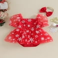 thumbnail image 2 of Robe Barboteuse Décontractée de Noël pour Bébé Fille, Manches Courtes, Imprimé Flocon de Neige, Barboteuse en Tulle avec Bandeau, 2 of 7