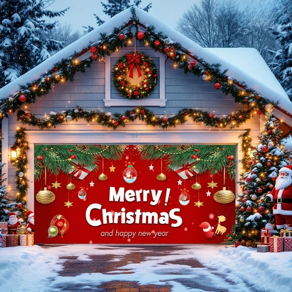 ToyKingdee Christmas Garage Door Cover, Large Christmas Banner Backdrop Decorations Hanging Door Photography Decor for Indoor Outdoor House Patio Lawn Party Background