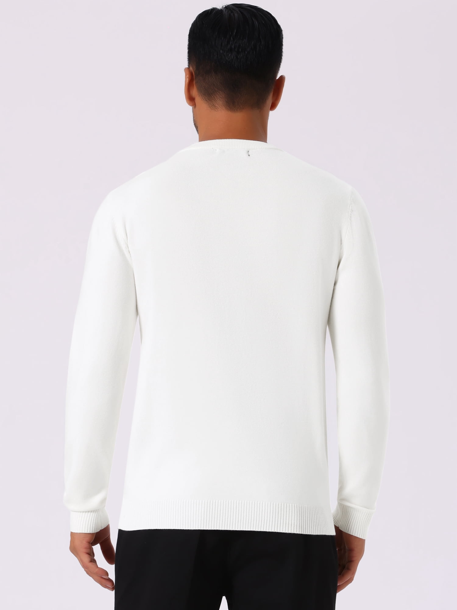 DARING DIVA Men's Solid Crew Neck Long Sleeve Soft Knit Pullover Sweater L White