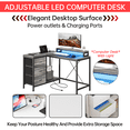 thumbnail image 2 of L Shaped Home Office Desk,Computer Desk with Power Outlets & LED Lights,Gaming Computer Desk with Drawers & Shelves,Monitor Stand,Storage Shelves,for Living Room, Study, Bedroom, 2 of 5