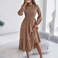 thumbnail image 1 of huilin Robe Maxi à Manches Longues pour Femme, Couleur Unie, Col Ras du Cou, Décontractée, Ample, Longue, pour Usage Quotidien, 1 of 8