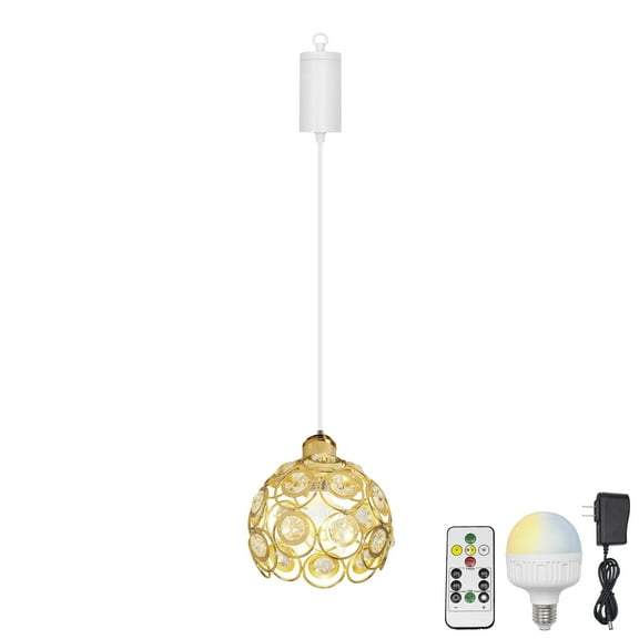 KAYYELAMP 1Pcs Rechargeable Battery Cord Hanging Light with Remote LED RGB Dimmable Bulb Adjusted Height Crystal Iron Gold Modern Lamp for Kitchen Farmhouse Countertop