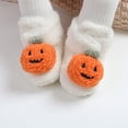 thumbnail image 4 of HTHLVMD Fuzzy Closed Toe Slippers,Halloween Slippers Plush Jack O Lantern House Shoes Soft Fuzzy Lining Non Slip Rubber Sole Closed Toe Indoor Bedroom Home Wear Holiday Party,White 4.5, 4 of 5