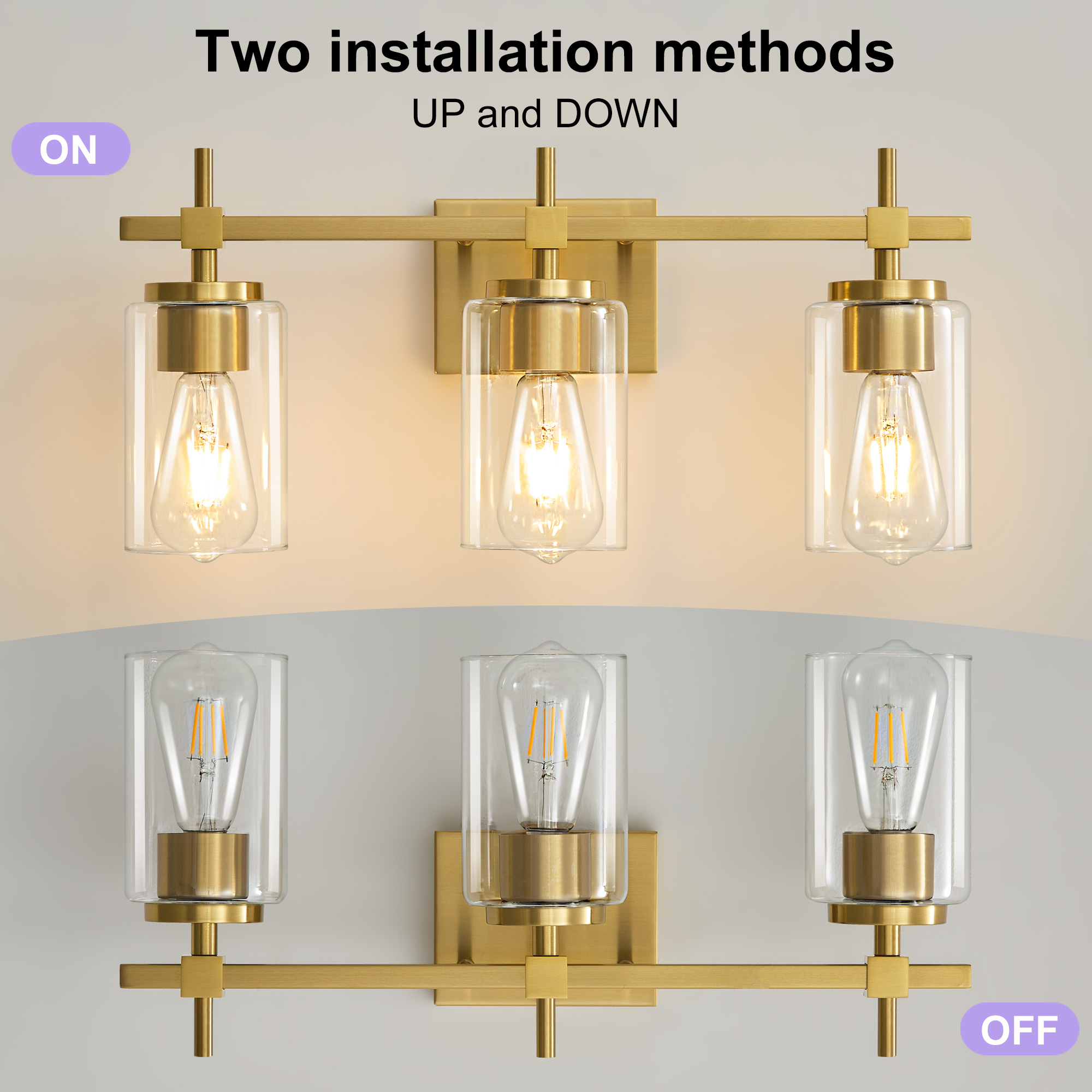 Deyidn 3-Light Gold Modern Vanity Light, 20-inch Luxury Mirror Lamp for Bathrooms and Bedroom