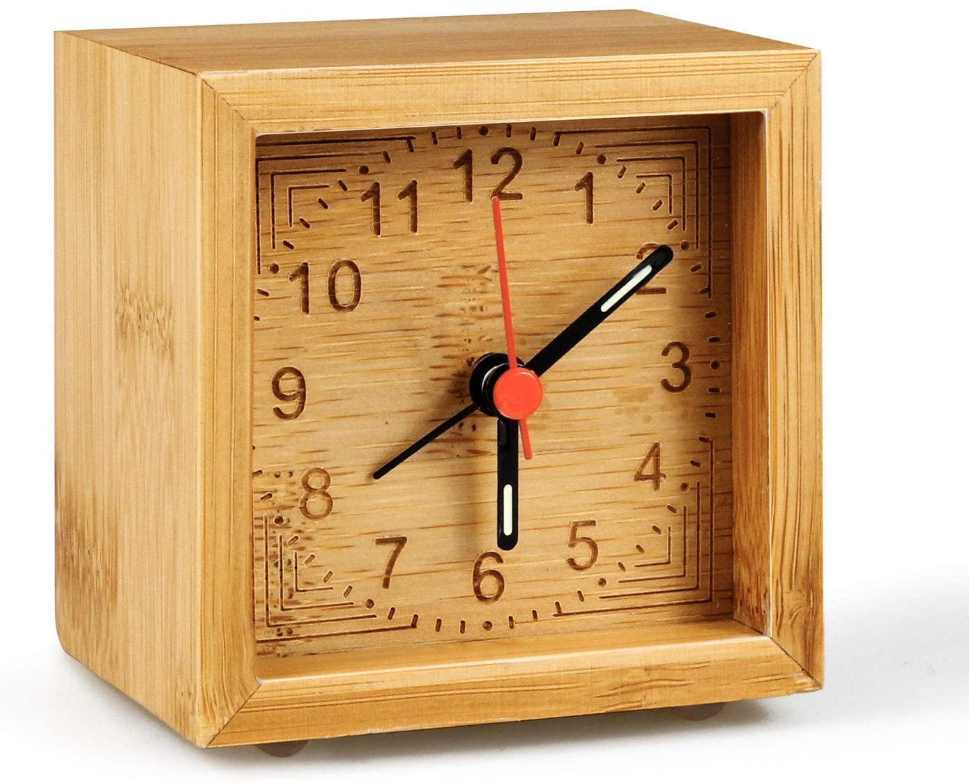 LingsFire Alarm Clock Battery Operated, Bamboo Wooden Bedroom Clock