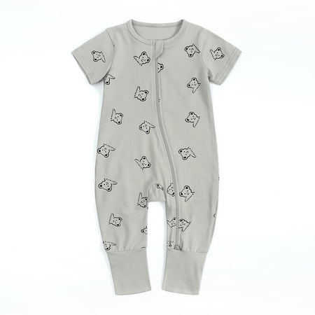 

Toddler Boys Girls Cute Cartoon Animal Pattern Short Sleeve Double Zipper Romper Jumpsuit Double Zipper Sleeping Pajamas Rompers Newborn Overalls Short Sleeve Organic Rompers