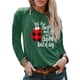 thumbnail image 1 of Camiseta de mujer con estampado de letras, cuello redondo, manga larga, ajuste informal, blusa de moda para oficina, verde, M, 1 of 6