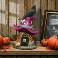 thumbnail image 3 of 10 in. Pre-Lit Halloween Figurine, Purple, Witch Hat House, Black Crow, 1 Multicolor LED Light, 3 of 4