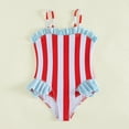 thumbnail image 6 of Gyratedream Toddler Baby Suspender One Piece Swimsuit Kids Quick Dry Stripe Swimwear Boy Girl Ruffle Bathing Suit for 8 Years-12 Years, 6 of 6