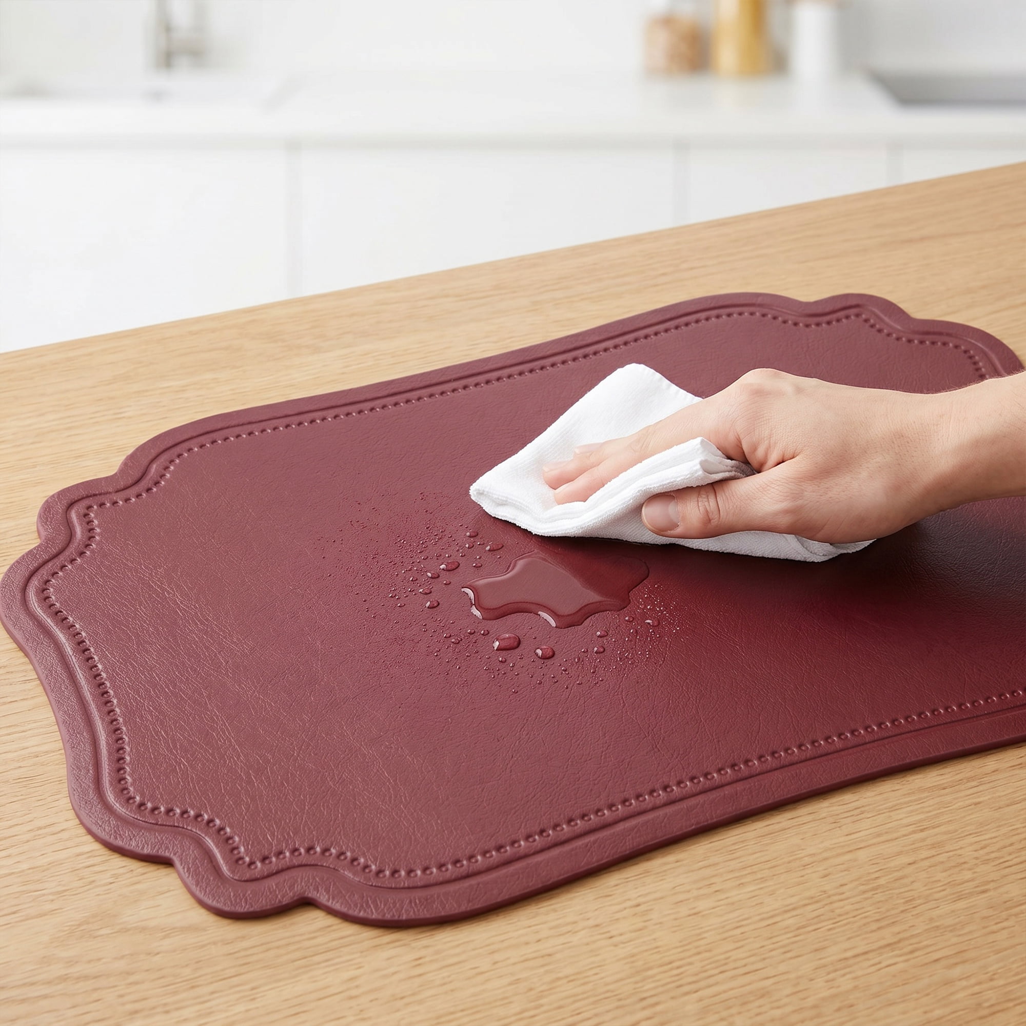 Unique Bargains Set of 6 Solid Placemats Leather Placemats for Kitchen Dining Wine Red