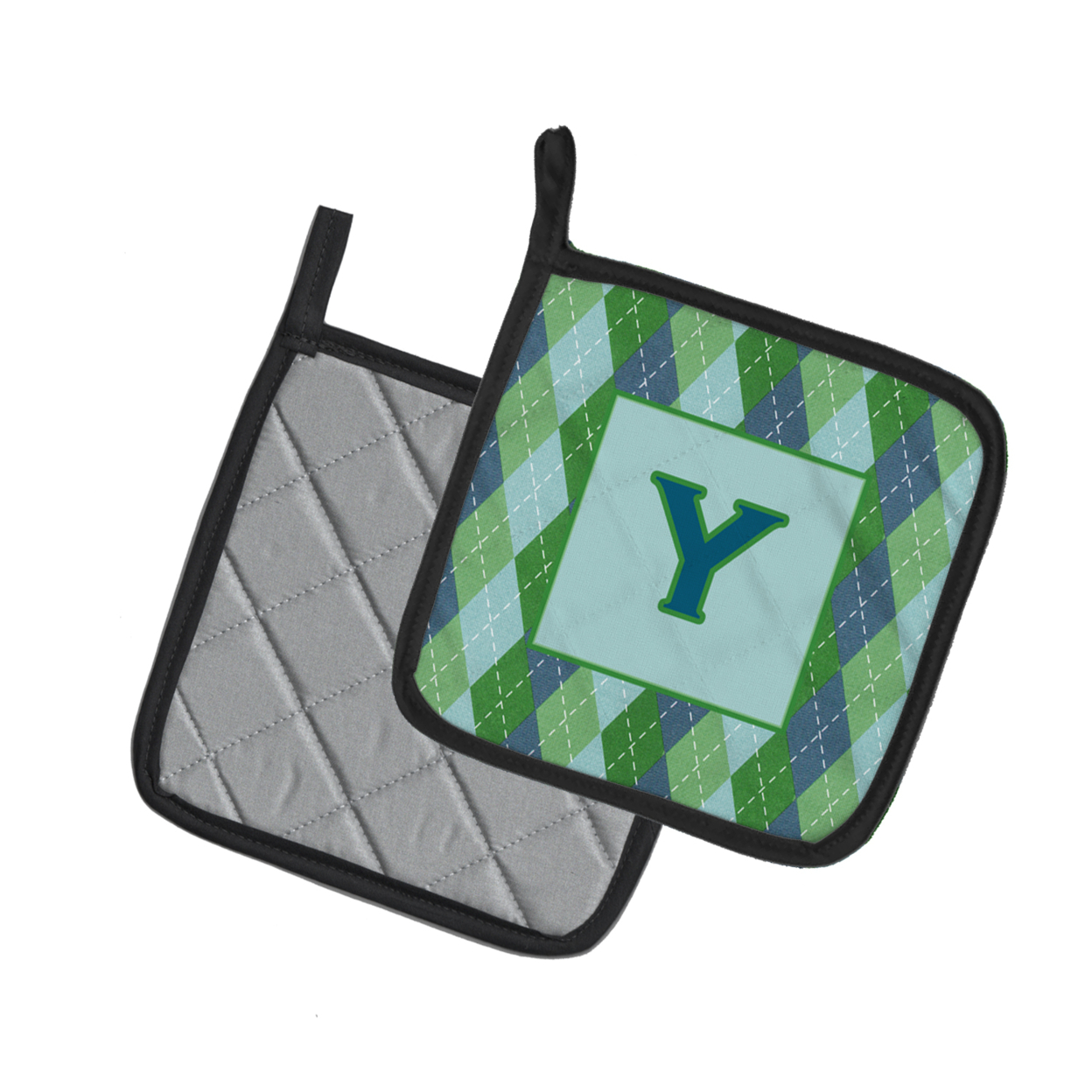 Initial Y Monogram - Blue Argoyle Pair of Pot Holders