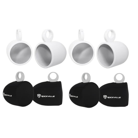 2) Pairs Rockville MAC90W 8” White Aluminum Wakeboard Tower Speaker Pods Covers