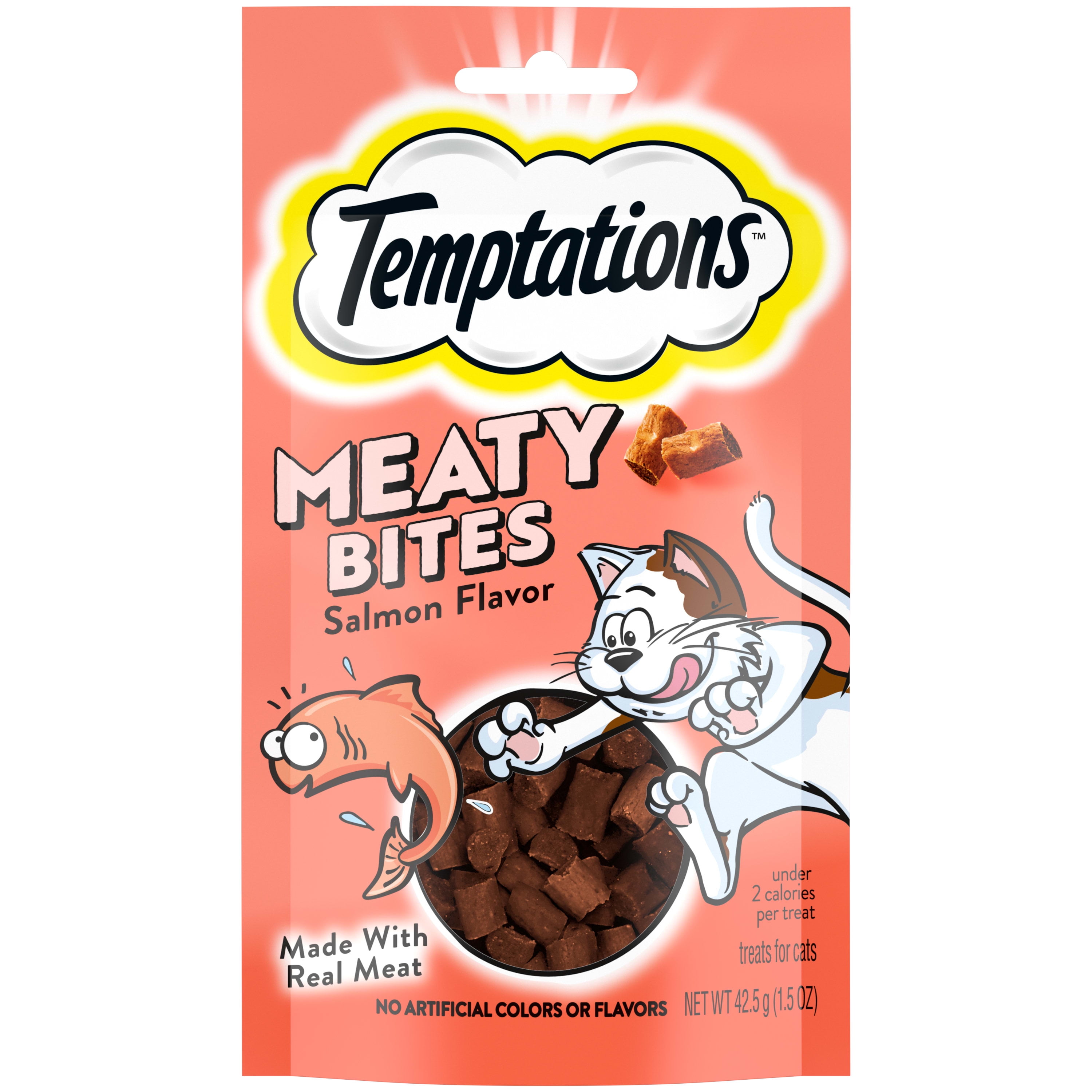 Temptations Meaty Bites Salmon Flavor Topper & Soft Treat for Cat, 1.5 oz. (7 Count)