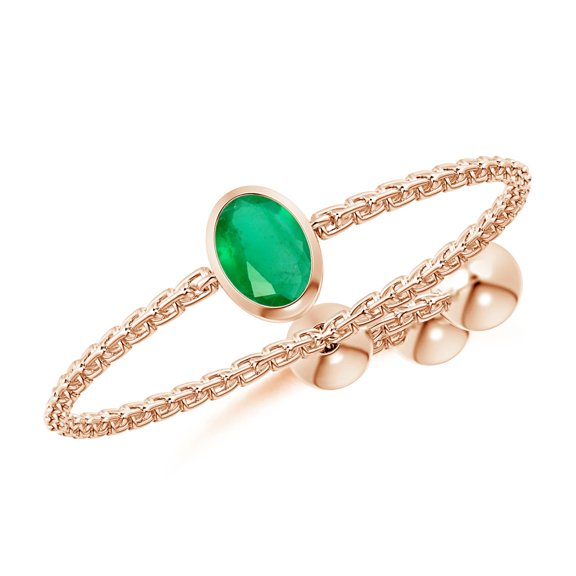 ANGARA Natural Bezel-Set Oval Emerald Bolo Ring in 14K Rose Gold for Women (Size-4x3mm) | May Birthstone, Birthday, Anniversary, Jewelry Gift for Women | Natural Emerald Ring