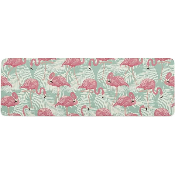 Kitchen Mat Rug 1 PCS Flamingos Tropical Plants Runner Rug Anti-Fatigue Comfort Memory Foam Standing Mat Non-Slip Floor Door Mat for Bathroom Bedroom 16x47in