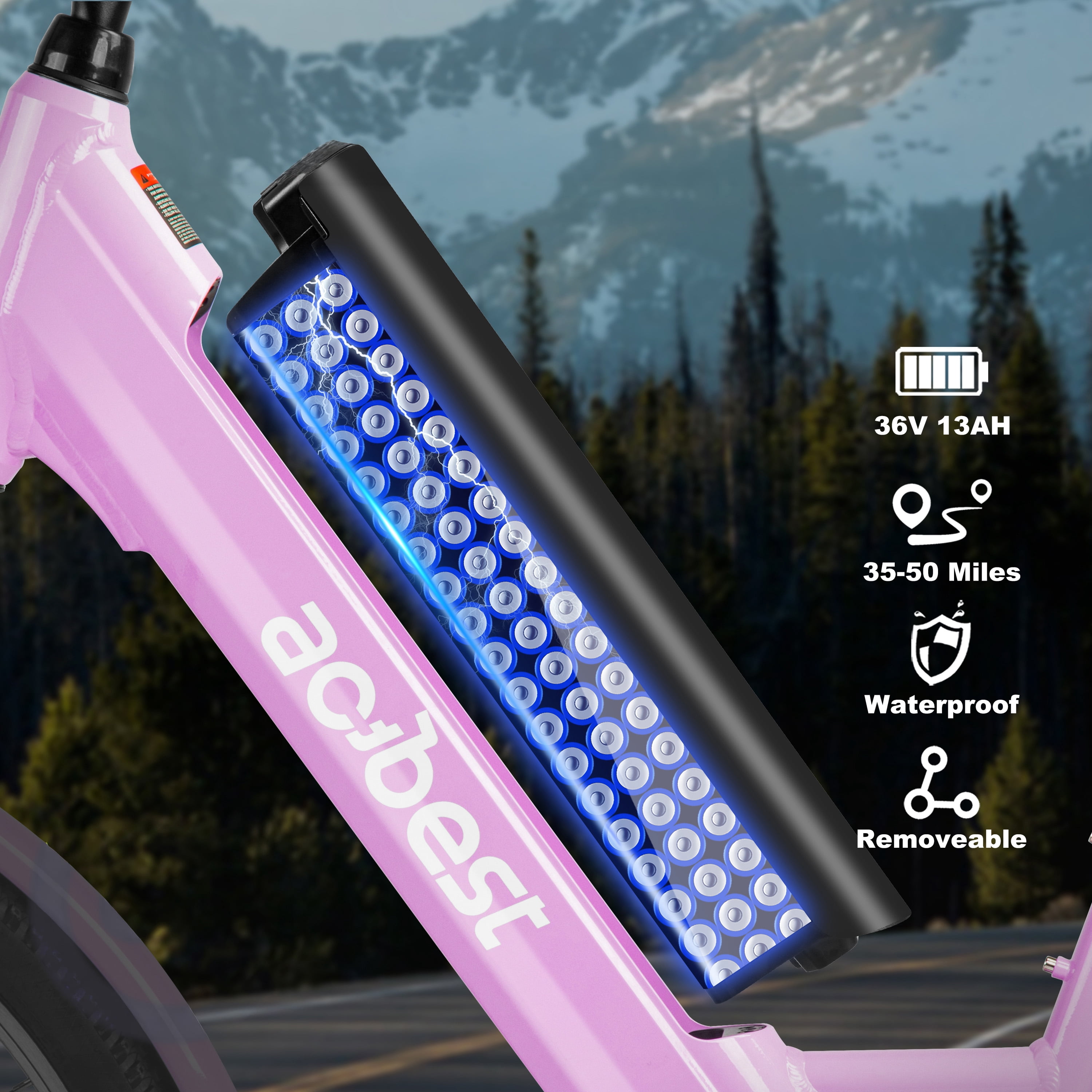 Actbest Core-Swept Step Thru Electric Bike for Adults, 26" Electric Bicycle with Peak 749W Brushless Motor, 36V/13Ah Built-in Battery, 7 Speed Front Shock Ebike (Pink) with Lock