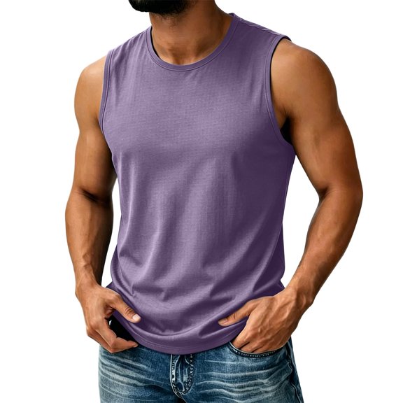 LODIENY Tank Tops for Men Quick Dry Sleeveless Crew Neck Athletic Shirts Stretch Lightweight Breathable Shirt Gym Workout Running Beach Muscle Fit Summer Tees Purple L
