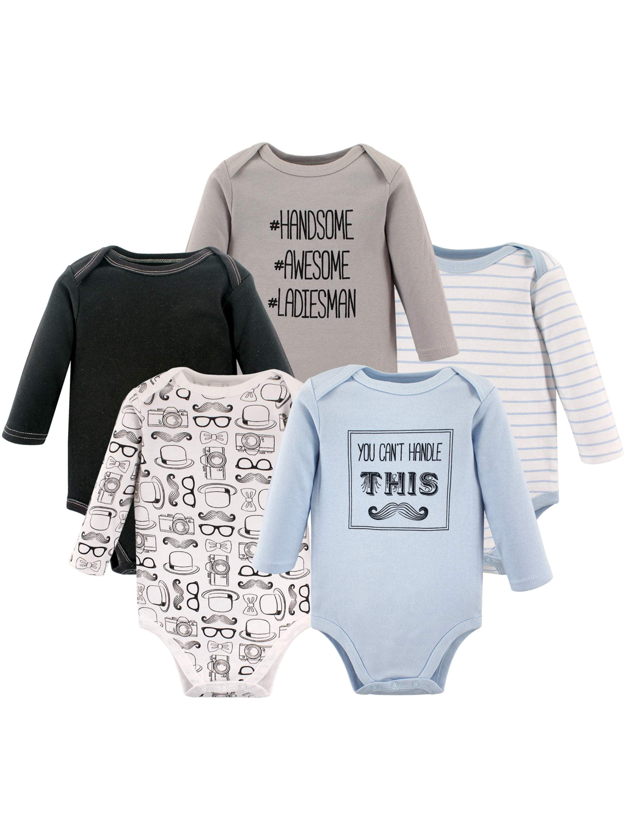 Hudson Baby Hudson Baby Boy Long Sleeve Cotton Bodysuits 5Pack