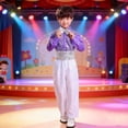 thumbnail image 2 of AHTJRT 2 Piece Boys Dance Outfits Sequin Jacket Pants Set Shiny Sparkly Hip Hop Disco Costumes Role Play Party Cosplay Outifts Purple 6-7 Years, 2 of 4