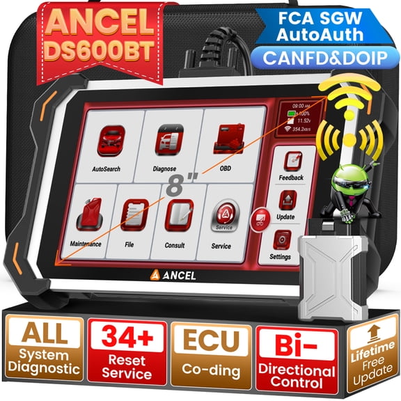ANCEL DS600 BT OBD2 Scanner Bidirectional Scan Tool, All System Car Diagnostic Scanner with 34  Resets, ECU Co-ding, DPF TPMS Oil Reset, FCA CANFD, Lifetime Free Update