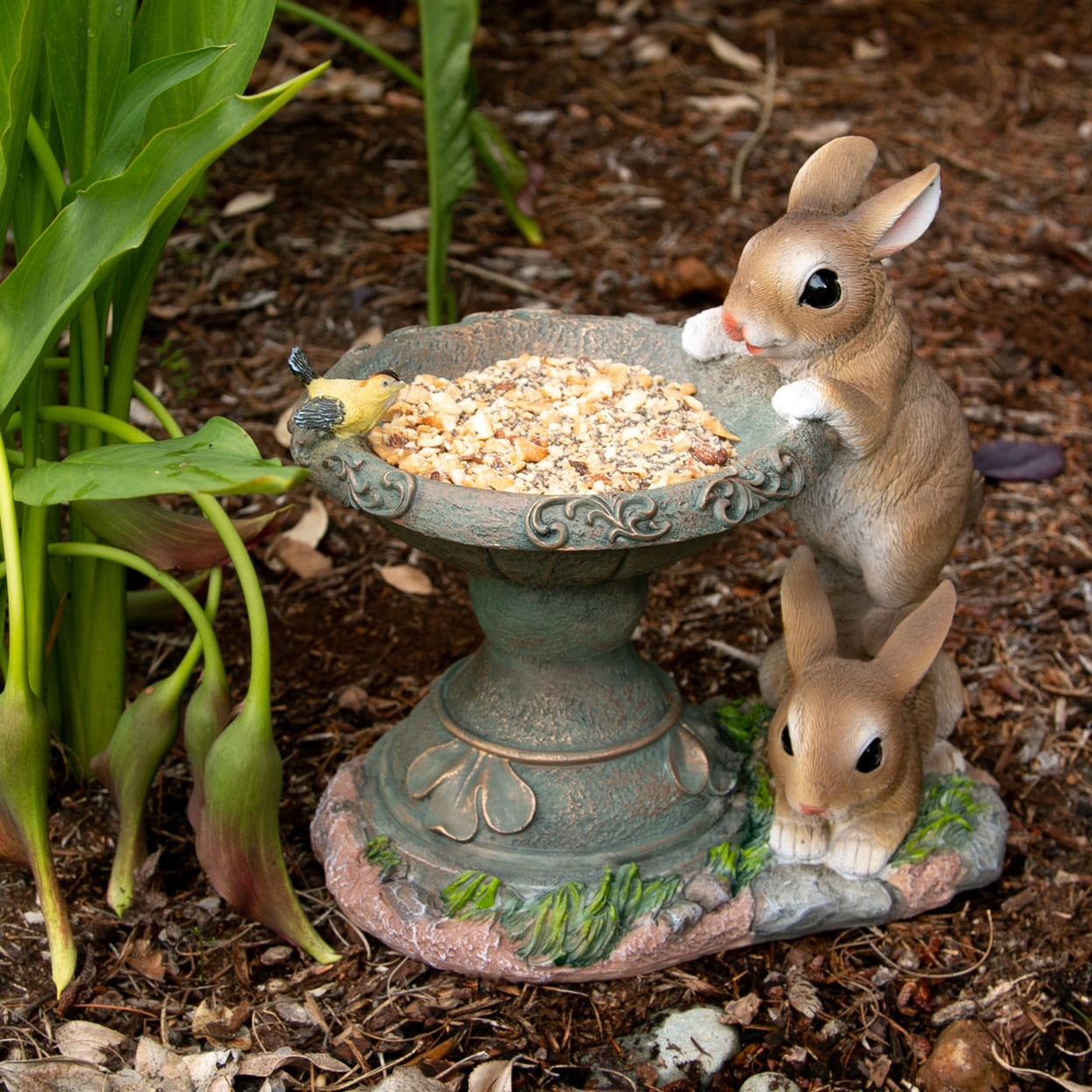 Summerfield Terrace 10018695 Playful Bunnies Bird Feeder, Brown