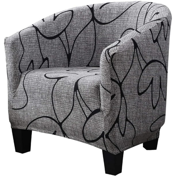 Club Chair Slipcover Printed Stretch, Black Barrel Chair Cover