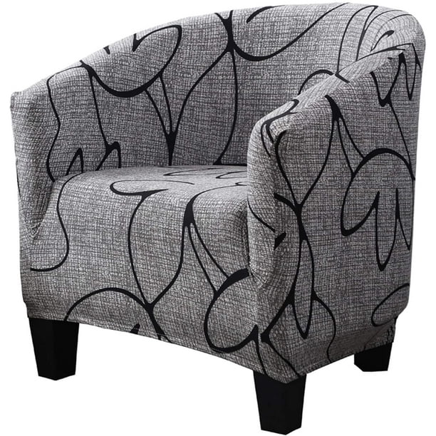 Club Chair Slipcover Printed Stretch Armchair Tub Round Barrel Swivel Covers With Elastic Bottom Sofa Furniture Protector 1 A13 Com Club Chair Slipcover Printed Stretch, Black Barrel Chair Cover