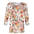 thumbnail image 4 of RKSTN Hauts pour Femmes Mode Décontractée Mignon Lapin de Pâques Imprimé Manches 3/4 Col Rond Hauts Printemps Été Imprimé 3D Chandail Froncé Blouse Hauts, 4 of 5