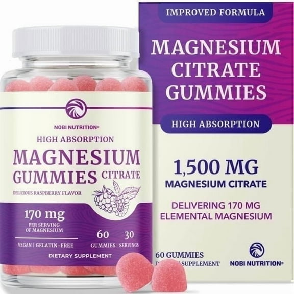 Nobi Nutrition Magnesium Citrate Gummies, Vegan Extra Strength Relaxation & Calm Magnesium Gummies, 60 Count
