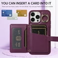 thumbnail image 3 of ELEHOLD Wallet Crossbody for iPhone 13 Pro Max Case with Lanyard Wrist Strap Credit Card Holder, PU Leather Protective Phone Case with Ring Holder,Deep Purple, 3 of 8