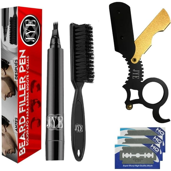 Plumón para relleno de Barba en Kit con Porta Navaja. Set completo para tu barba y bigote. Rellenador natural de barba color negro