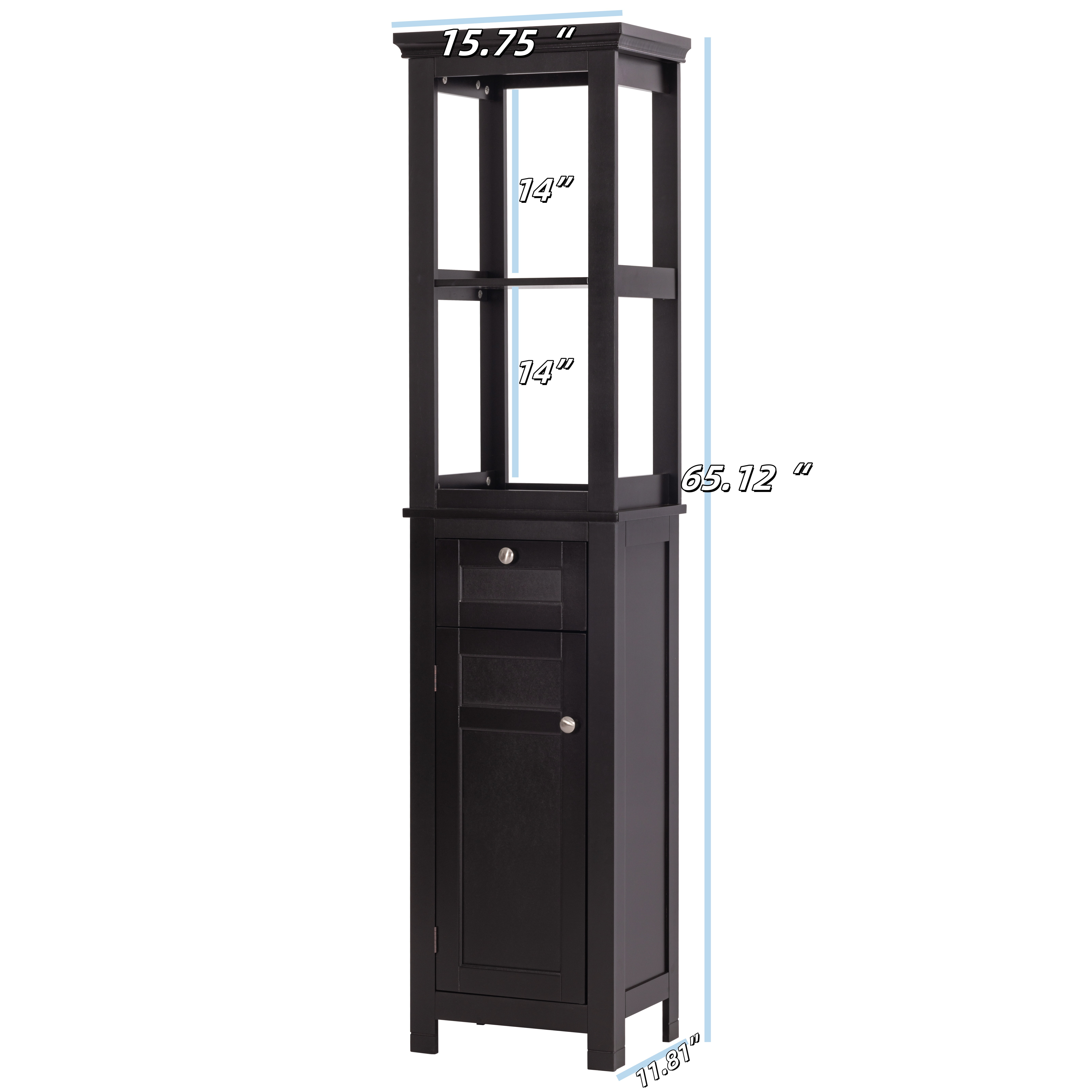 STAROUS Bathroom Freestanding Storage Cabinet with Two Tier Open Shelves, Tall Slim Cabinet with Door and Drawer, Free Standing Linen Tower (Espresso with Drawer)