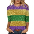 thumbnail image 2 of Mardi Gras Womens Top Striped 3/4 Sleeve Funny Mask Graphic Crew Neck Tee Shirt Loose Fitted Tunic Party Tops Fashion Mardi Gras Clothes 2026, 2 of 7