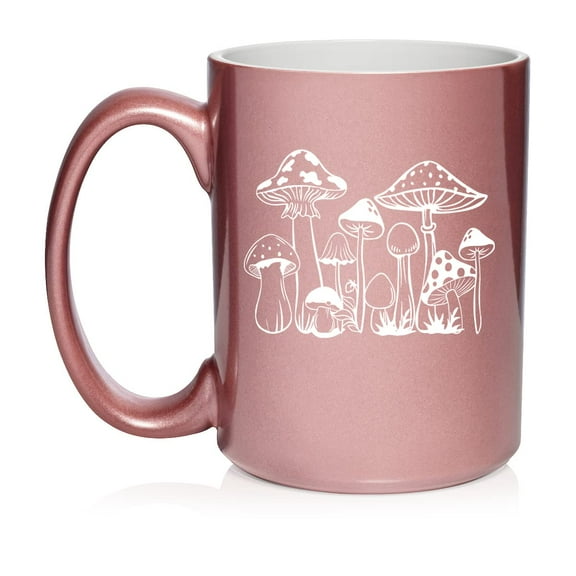Mushrooms Ceramic Coffee Mug Tea Cup Gift for Her, Friend, Coworker, Sister (11oz Rose Gold)