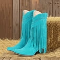 thumbnail image 3 of Tassel Cowboy Boots for Women Fringe Wide Calf Western Boots Chunky Heel Pull on Cowgirl Knee High Boot for Party Wedding Event, 3 of 7