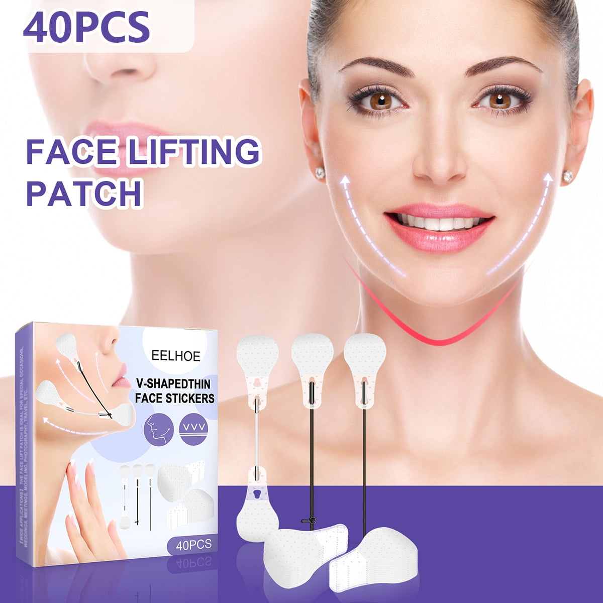 Willstar 40pcs Face Lifting Tape Sticker Patches V-shape Facial Line Anti  Wrinkle Sagging Skin Care Forehead Patch