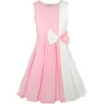 thumbnail image 1 of Girls Dress Color Block Contrast Bow Tie Pink White Party 6 Years, 1 of 8