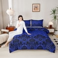 thumbnail image 4 of Manfei Damask Floral Pattern Full Size Comforter Sets,Vintage Baroque Bedding Comforter Set,Black Victorian Flower Bedding Sets For Adults,Breathable Home Decor Reversible,3pcs, 4 of 8