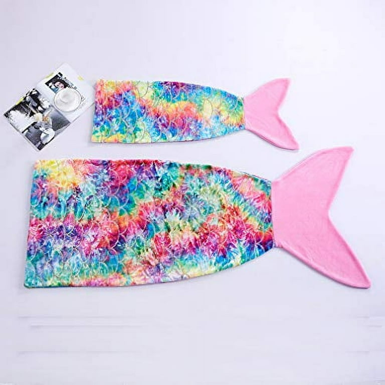 Mermaid Tail Blankets Glittering Wearable Cute Cozy Soft Flannel Rainbow Colorful for Girls Lover All Season On Sofa Bed Deep Pink Colorful