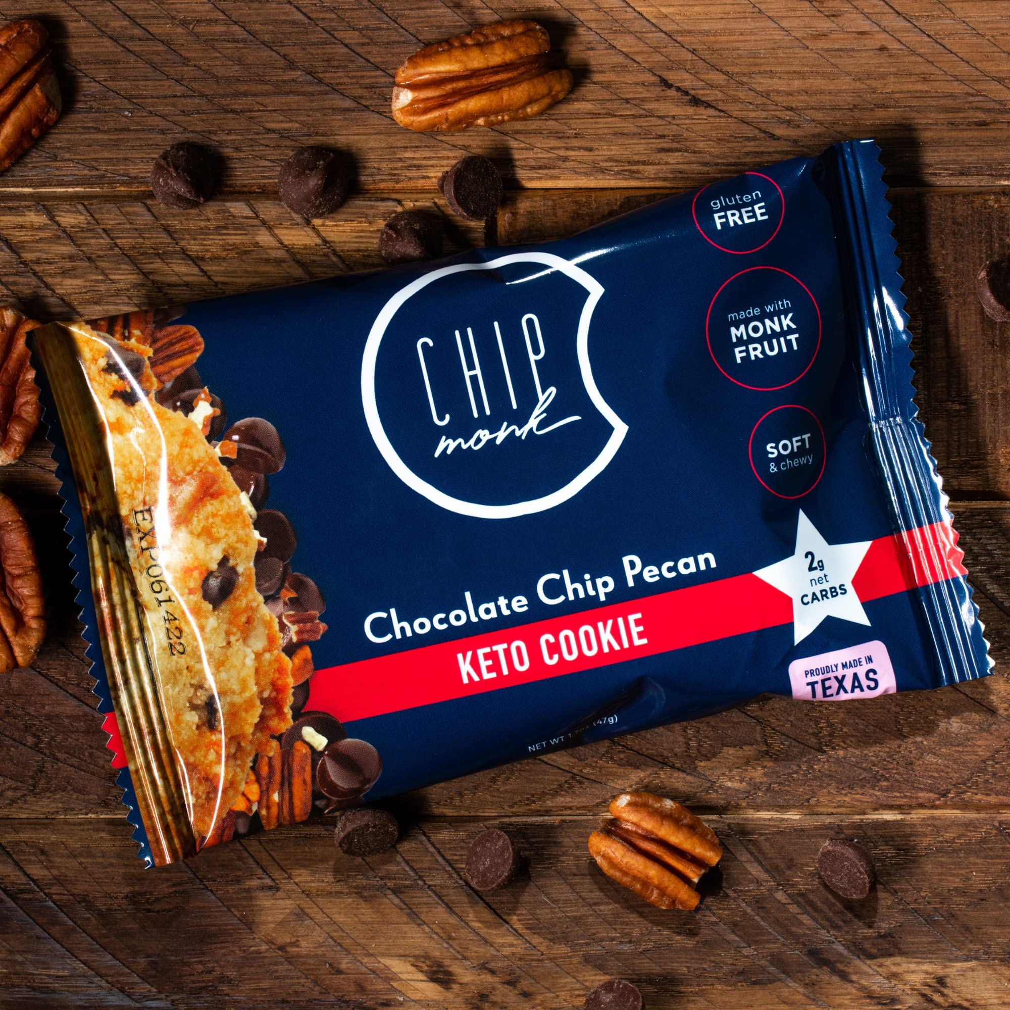 ChipMonk Cookies - Low Carb, Keto, Sugar Free, & Gluten-Free Snack Foods (Chocolate Chip Pecan, 12 pack)