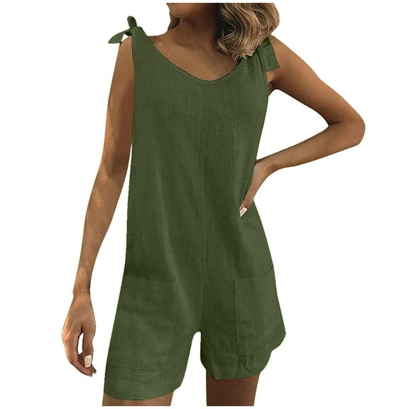 Jamicy Summer Rompers for Women 2025 Gift for Wives Women's Summer Sleeveless Overall Loose Jumpsuit Beach Romper Travel Vacation Outfits with Pockets
